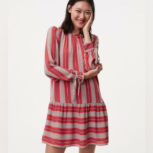 LOFT Striped Longsleeve Dress with Tie Sleeves